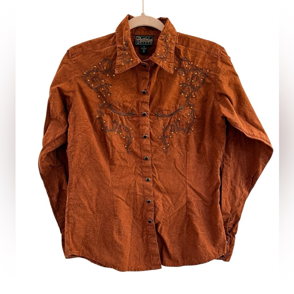 Cattlelac Ranch Womens Long Sleeve Western Button Down Shirt Embellished Small